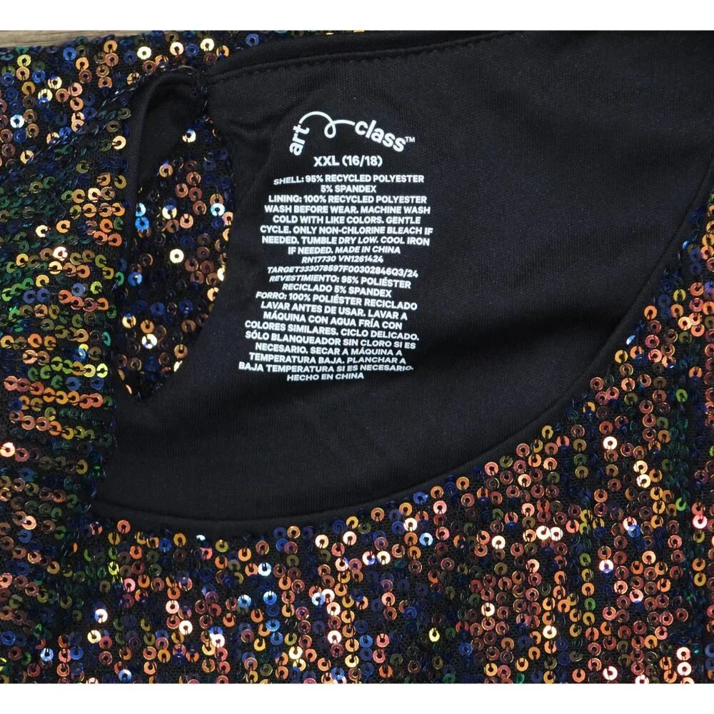 NWT Art Class Long Sleeve Sequin A-Line Dress 92642878 Multi-Colored Black XXL